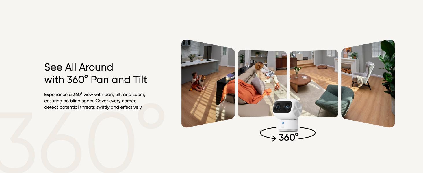 eufy Security Indoor Cam S350, Dual Cameras, 4K UHD Resolution Security Camera with 8× Zoom and 360° PTZ, Human/Pet AI, Ideal for Baby Monitor/Pet Camera/Home Security, Dual-Band Wi-Fi 6, Plug in｜Spingtok