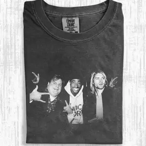 Vintage 90s streetwear hip hop T-shirt, Chris #Farleyy 2pac and Kurt Cobainn partying Unisex Men's Comfort Colors T-shirt, graphic t-shirts, Hip hop 2pac shirt, men's clothing clothes merch, Streetwear, Gift For Him & Her