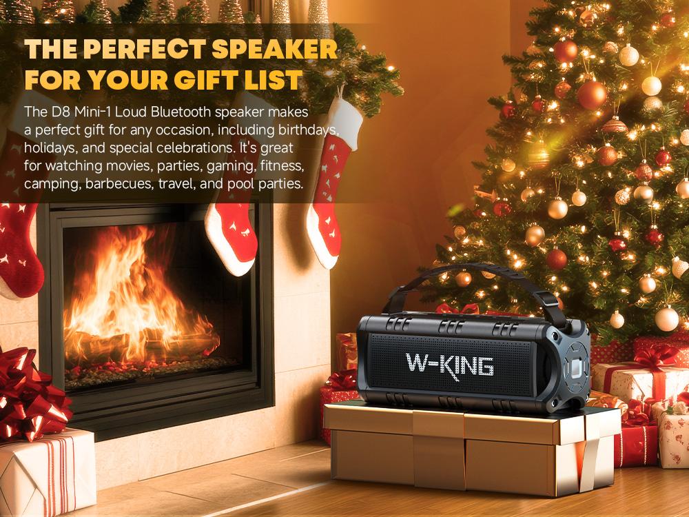 W-KING 60W Peak D8 Mini Portable Bluetooth Speaker, IPX6 Waterproof, 30W Wireless, 24-Hour Playtime, Powerful Bass, NFC, TF Card, USB Playback, Built-in Mic, AUX-IN, for Home, Outdoor Adjustable Subwoofer