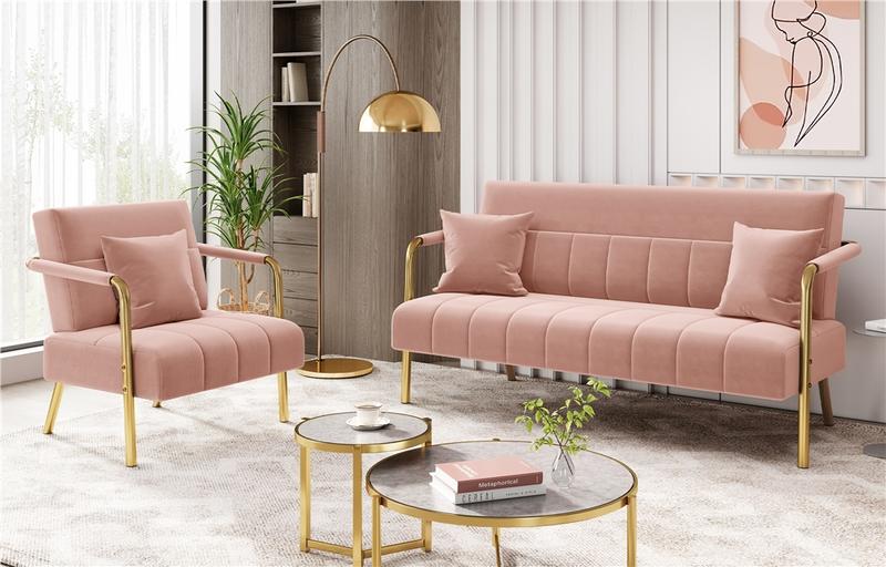 Yaheetech 56.5" W Modern Loveseat 2 Seater 2 Pillows Sofa Luxurious Velvet Fabric Couch for Bedroom, Home Office, Studio