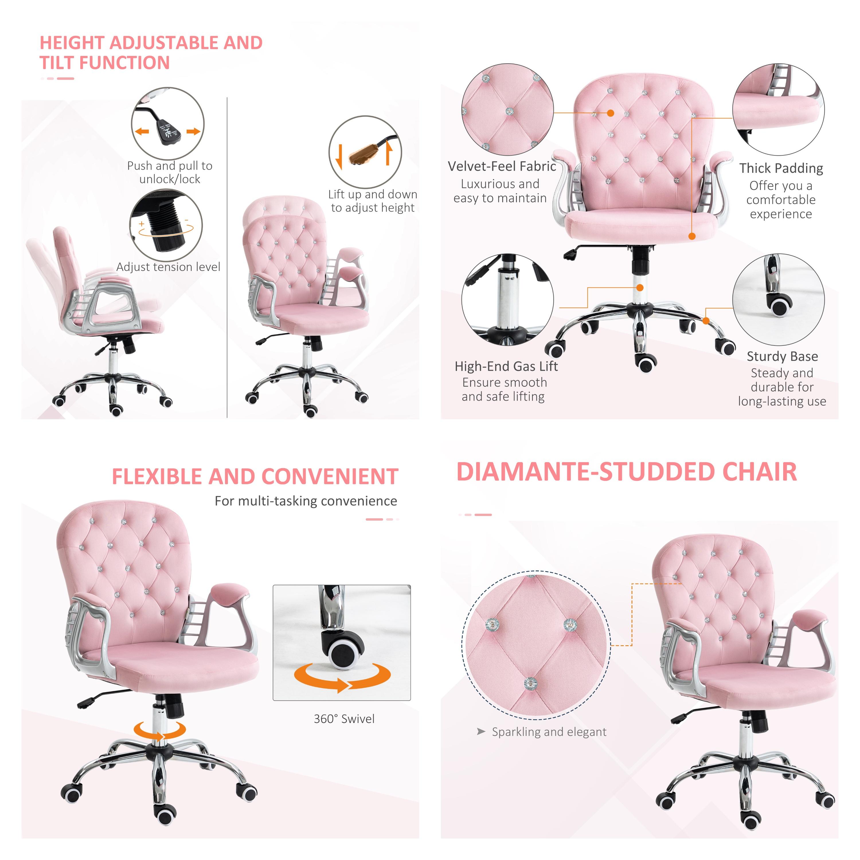 Vinsetto Vanity  Mid Back Office Chair Swivel Tufted Backrest Task Chair with Padded Armrests, Adjustable Height, Rolling Wheels