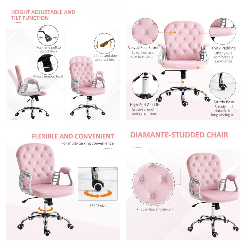 Vinsetto Vanity  Mid Back Office Chair Swivel Tufted Backrest Task Chair with Padded Armrests, Adjustable Height, Rolling Wheels