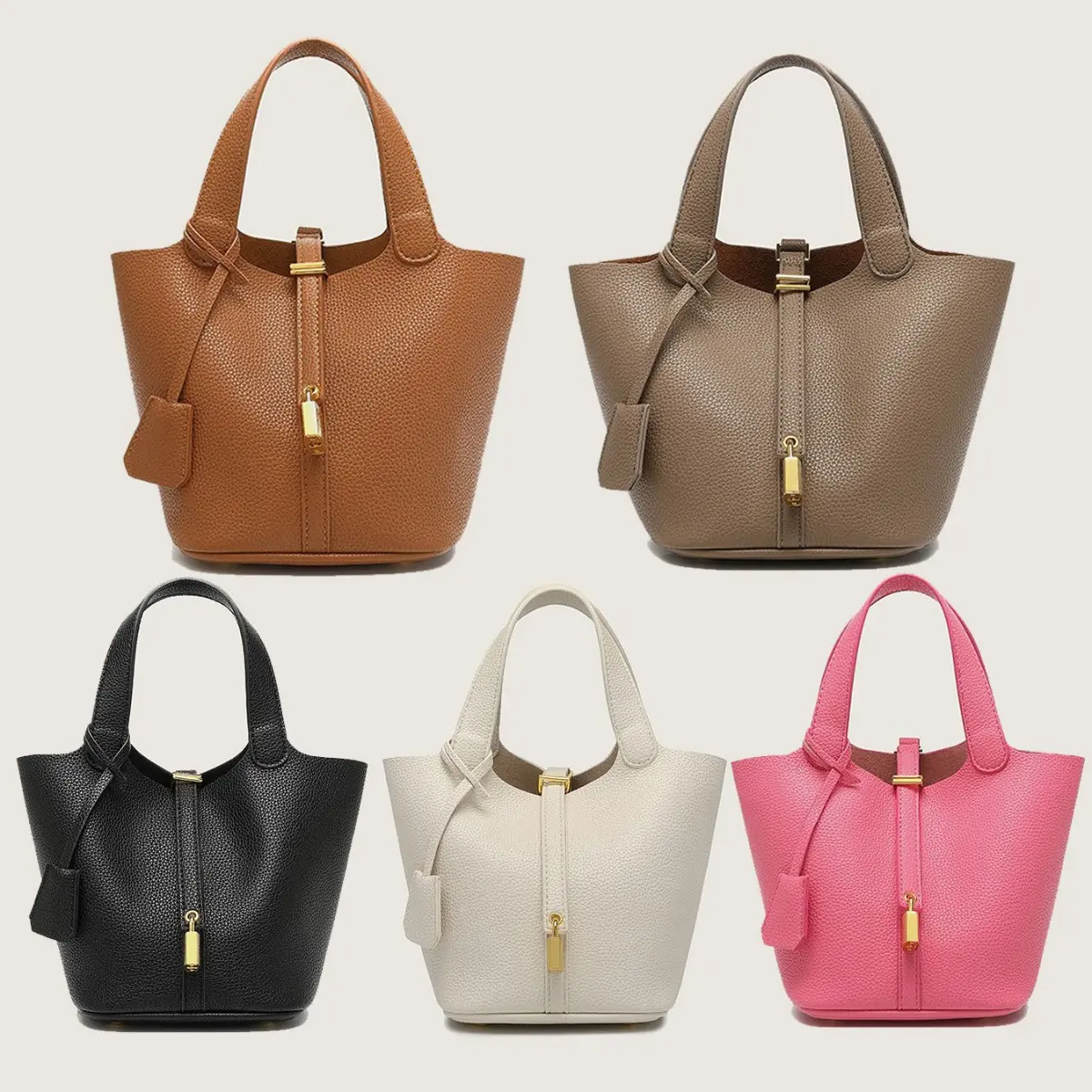 Women's Chic Textured PU Leather Fashionable Bucket Bag - Solid Color Handbag with Textured Look, Inner Pouch for Casual Daily Use, Cross-Border, All Seasons Handbag, Plain Elegant Minimalist Handbag