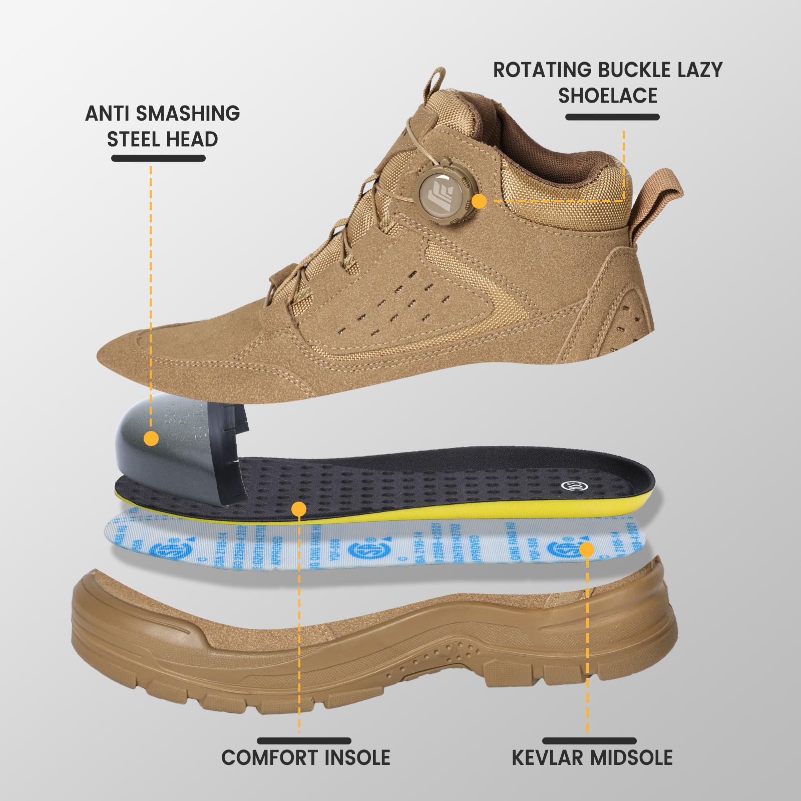 Furuian Steel Toe Boots for Men Women Comfortable Lightweight Work Boots for Men Slip Resistant High Top Steel Toe Rotating Buckle Safety Shoes Puncture Proof Indestructible Construction Shoes