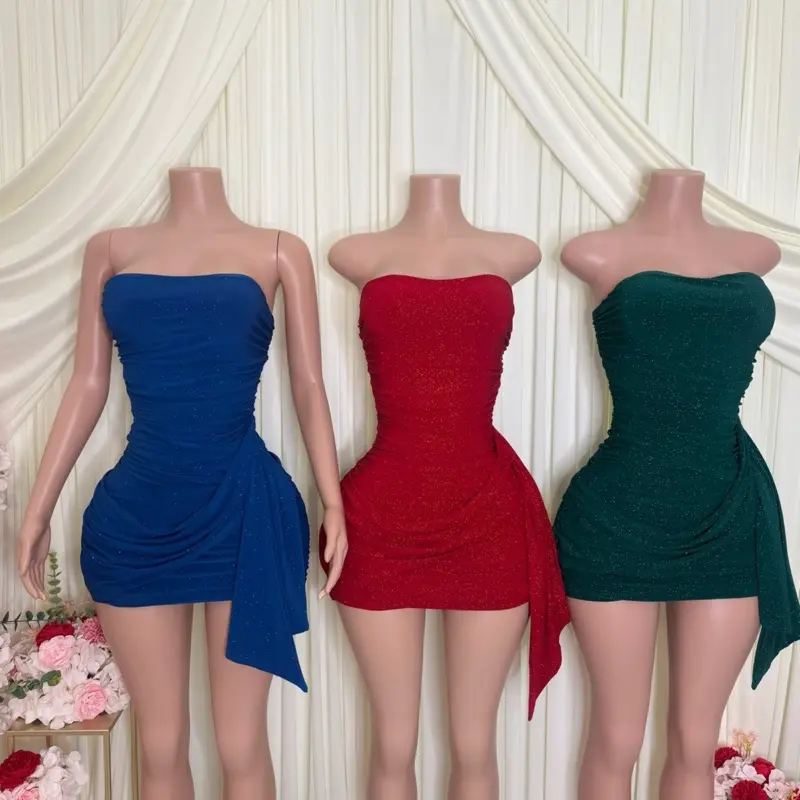 Women's Elegant Glitter Strapless Sleeveless Dress - Formal Wear, Festival, Casual Womenswear