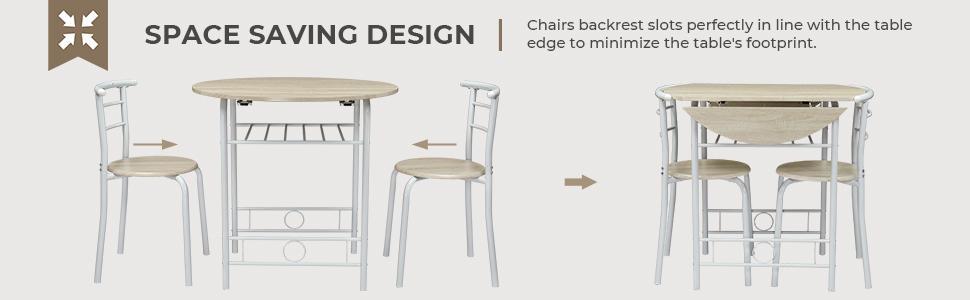 VINGLI 31.5" Drop Leaf Dining Table Set 3 Pieces for Small Space,Small Kitchen Table Set for 2,Round Folding Table with 2 Chairs for Home,Kitchen,Apartment