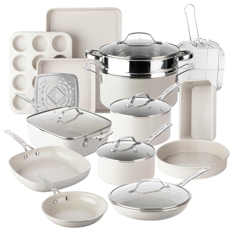 20 Pc Granitestone Desert Collection Ceramic or Nonstick Cookware Set
