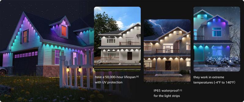 Lepro AI Permanent Outdoor Lights E1-60 100ft with 60 Triple-LED RGBIC+Warm/Cool White Smart Lighting App Control Alexa Google Enabled for Christmas Halloween
