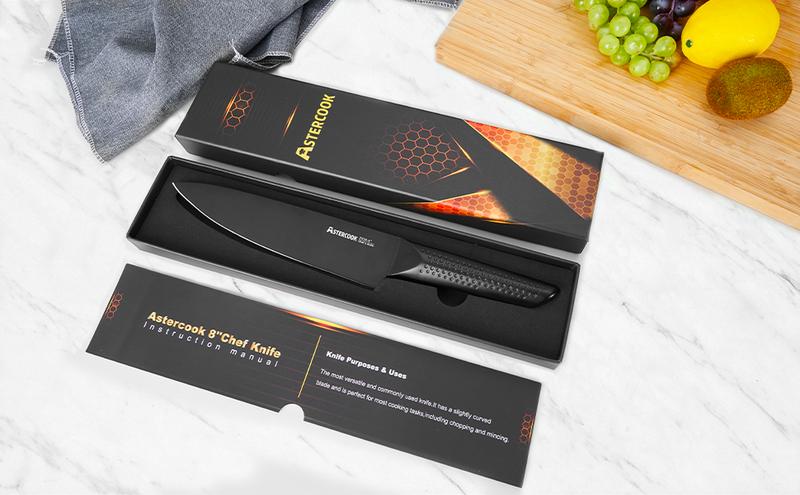 Astercook Chef Knife Durable High Carbon Stainless Steel with Anti-Rust Teflon Coating, Lifetime Warranty block Kitchen Utensils Cutting