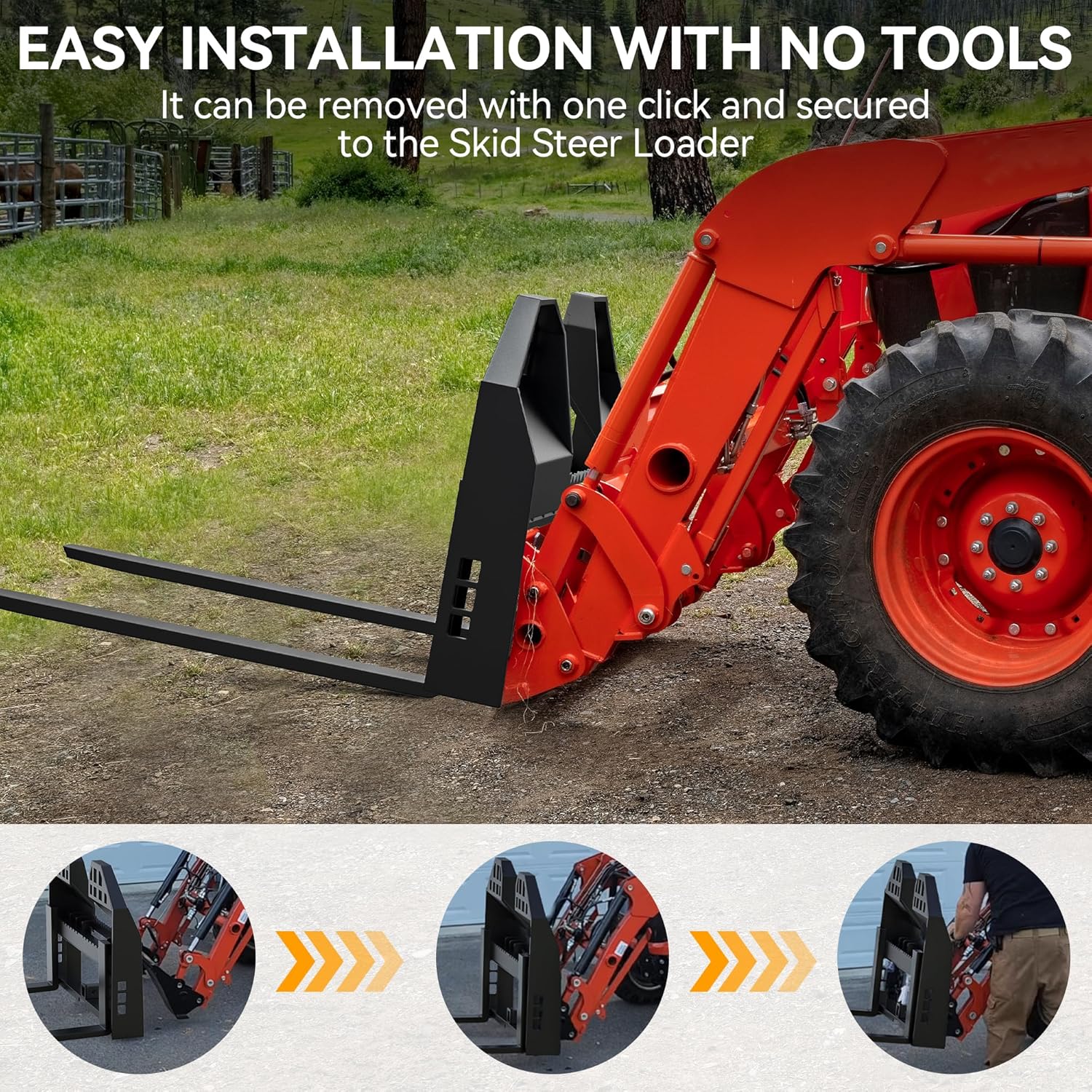 YINTATECH 45" Skid Steer Pallet Fork Frame Pallet Forks 4000lbs 48" Fork Blades for Kubota Bobcat Skid Steer Quick Tach Loaders Tractors skid steer