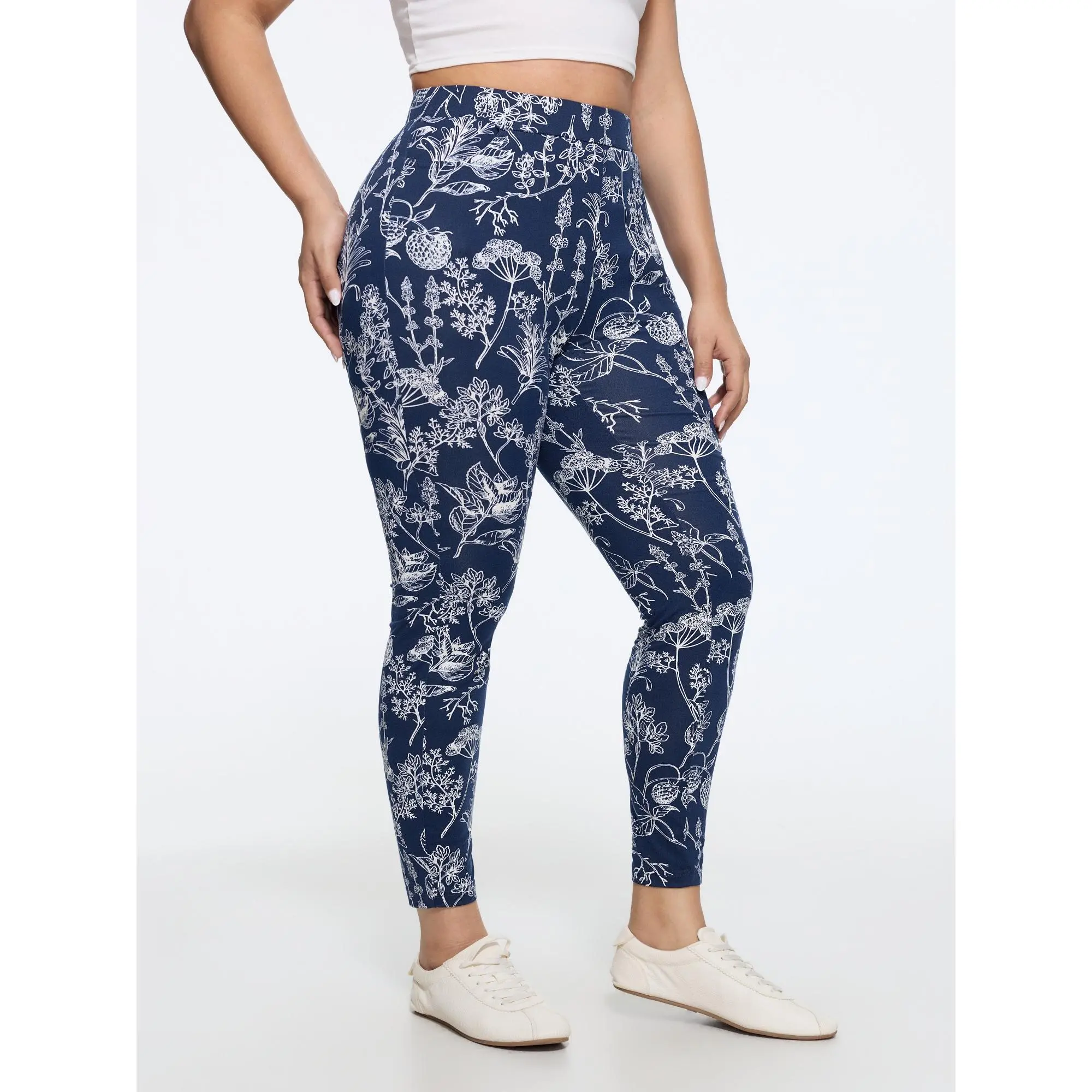 BloomChic Stretch Botanical Print Pocket Leggings 【M-6XL】