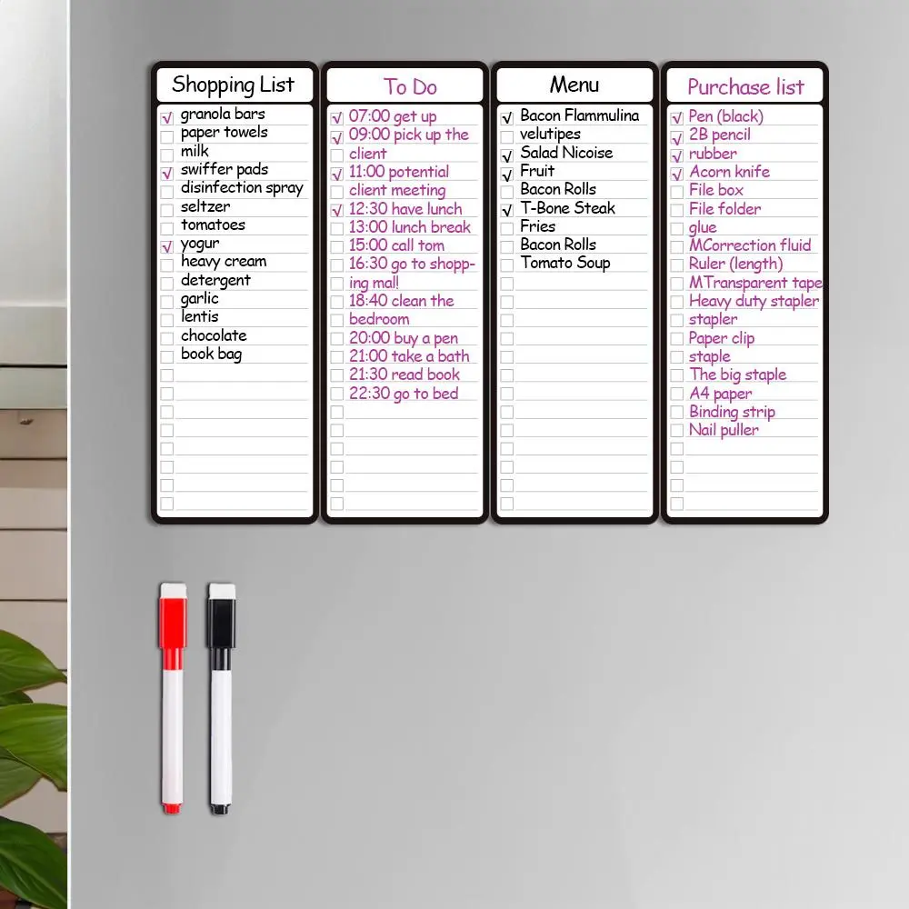 Magnetic Dry Erase Board, Dry Erase Calendar For Fridge, Monthly Planner Magnet, 4 Counts Magnetic Shopping List To Do List Board with 2 Counts Marker Pen, Refrigerator Magnet for Home Office Kitchen School Dining Room