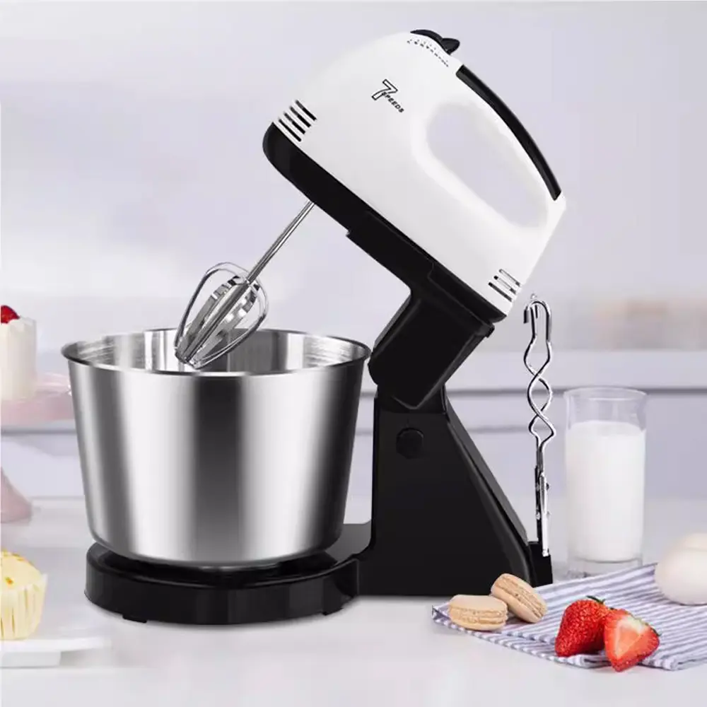 Multifunctional Electric Egg Beater Food Mixer - Desktop-Handheld Dual-Purpose Kitchen High-Speed Mixer with Stainless Steel Mixing Bucket, Splash-Proof, Easy to Clean for Home Baking