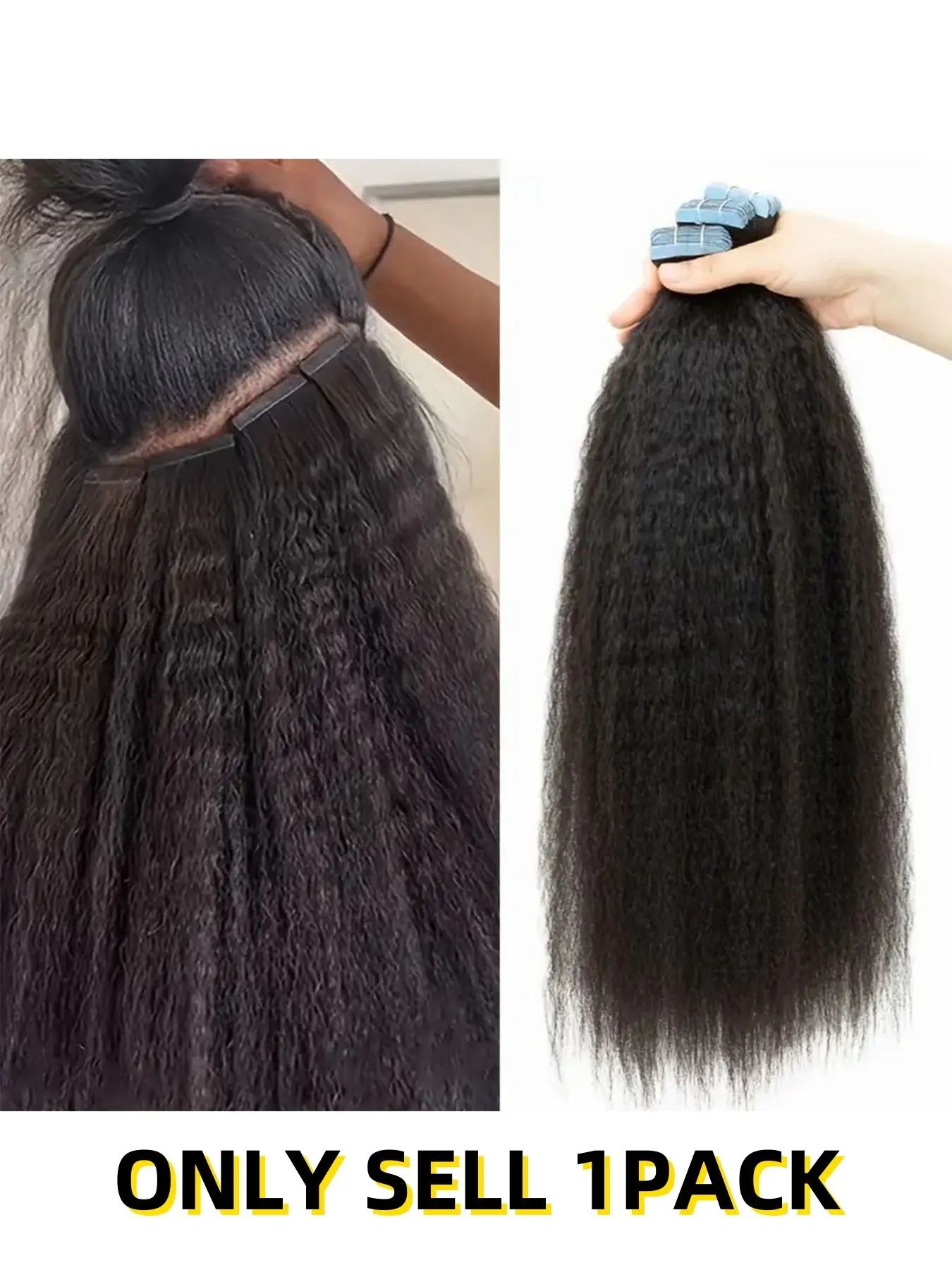 Invisible Tape-In Human Hair Extensions, Kinky Straight Light Yaki Style, Remy Core, Glue Seamless Design, 20pcs Add Length & Volume, Premium Human Hair, Real Hair Extensions, Weave Extensions, Human Hair Bundles