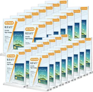 MaxGear Acrylic Sign Holder 8.5 X 11 Inches 30 Pack, Double Sided Plastic Display Stands Table Top Acrylic Frame, Clear Paper Holder Menu Flyer Stand for Stores, Restaurants, Hotels, Office