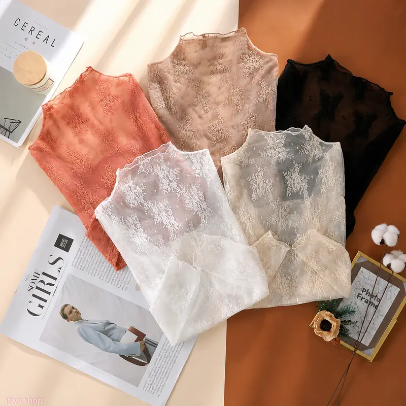 Women's 5-Pack 2026 Floral Lace Mesh Long-Sleeve Tight-Fit Innerwear Top - Elegant, Stretchy Fabric, Soft, Breathable, Lightweight, Spring-Autumn Casual Layering, US-Designed Sports & Outdoor Essential, Back to School Gift
