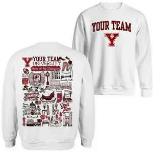 Custom University Hand Sketched wweatshirt - White, Personalized College Crewneck, Game Day Sports Outfit, Cozy Vintage-Style Top for Sports Lovers
