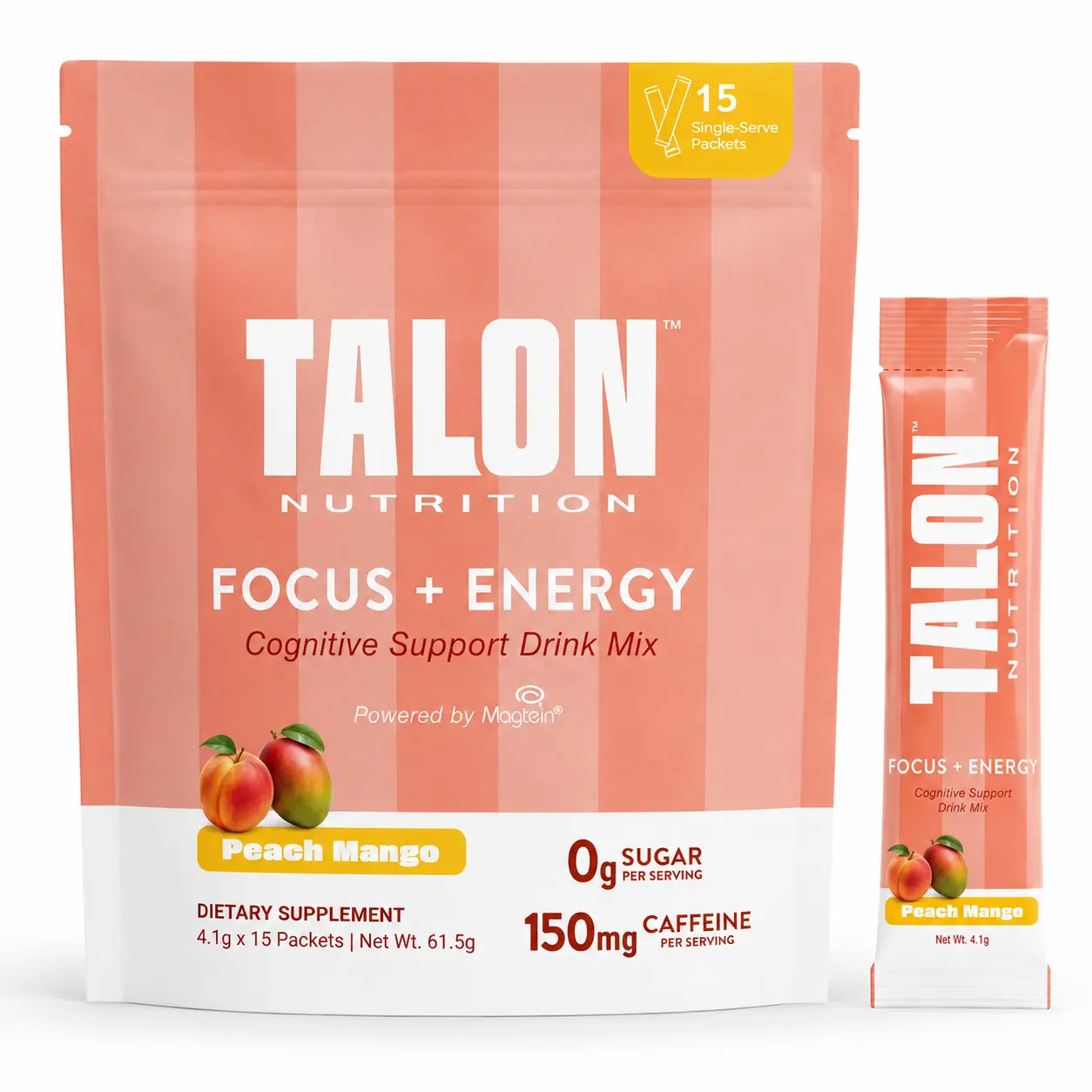 Focus Drink Mix for Study & Work, Nootropic Stick Packs with Alpha GPC, L Theanine, Caffeine & Magnesium L Threonate, Zero Sugar, Vegan, No Artificial Dyes, Clean Energy Coffee Alternative, 15 Packets