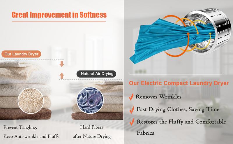 Costway- Portable Electric Clothes Dryer, Front Load, Compact Tumble Dryer with Stainless Steel Tub & Easy Control Panel