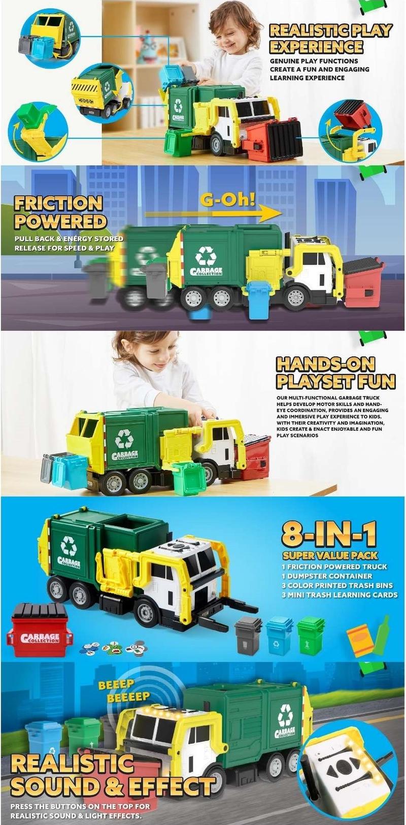 Extra Large Garbage Truck Toy Set With Sound And Light, Includes Dumpster, Trash Bins, and Learning Cards, Gift For Kids Kids Outdoor Play toys boys Valentine's Day Gifts for Kids Extra Large Garbage Truck Toy Set With Sound And Light, Includes Dumpster, Trash Bins, and Learning Cards, Gift For Kids Kids Outdoor Play toys boys Valentine's Day Gifts for Kids