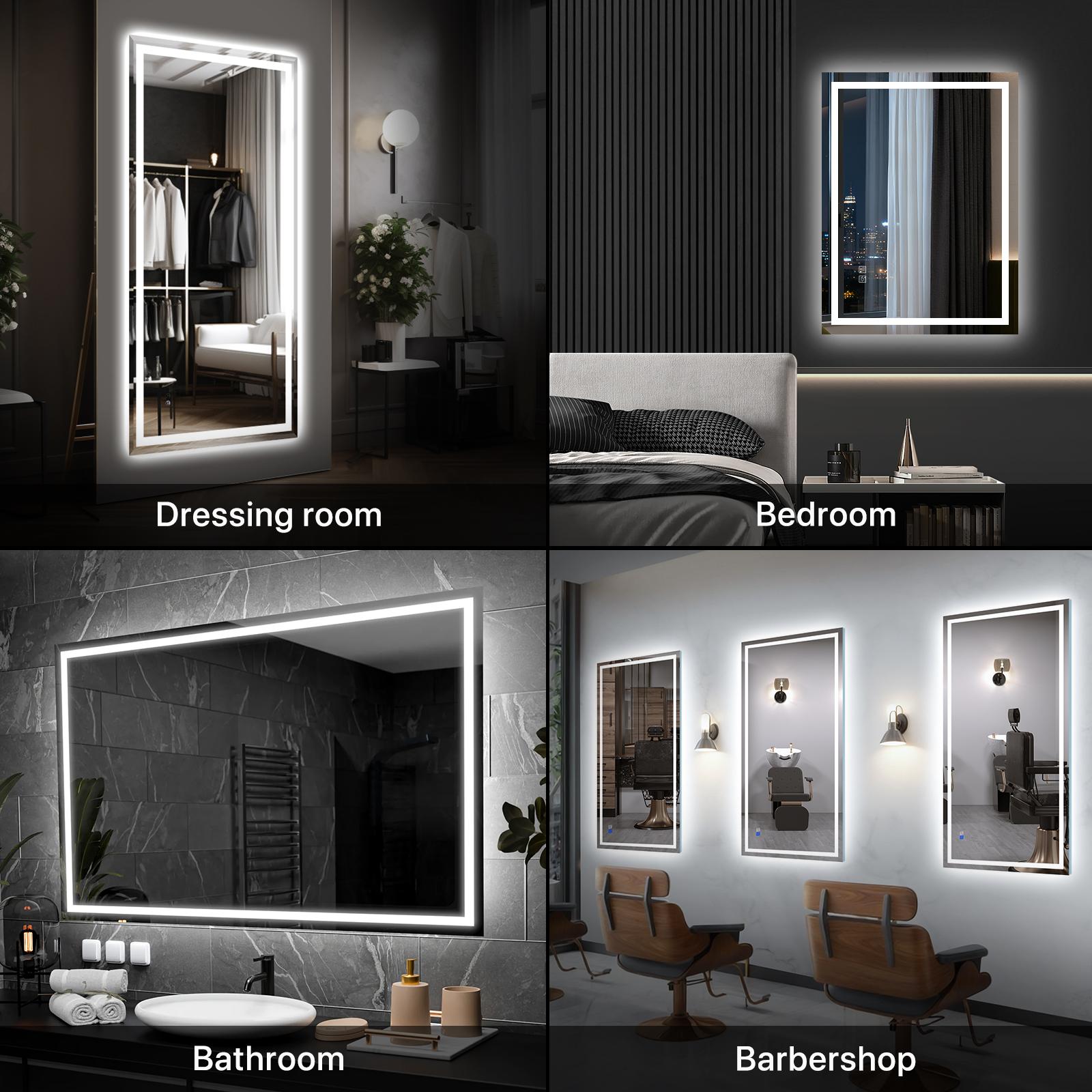 GLITGATE LED Bathroom Mirror with Lights, Over Sink Bathroom Mirror, Dimmable Bathroom Mirror with Touch Control, 3-Color Options, Wall Mounted, Defogging & Memory Timing Function, for Bedrooms, Closets, or Hallways, Tempered Glass