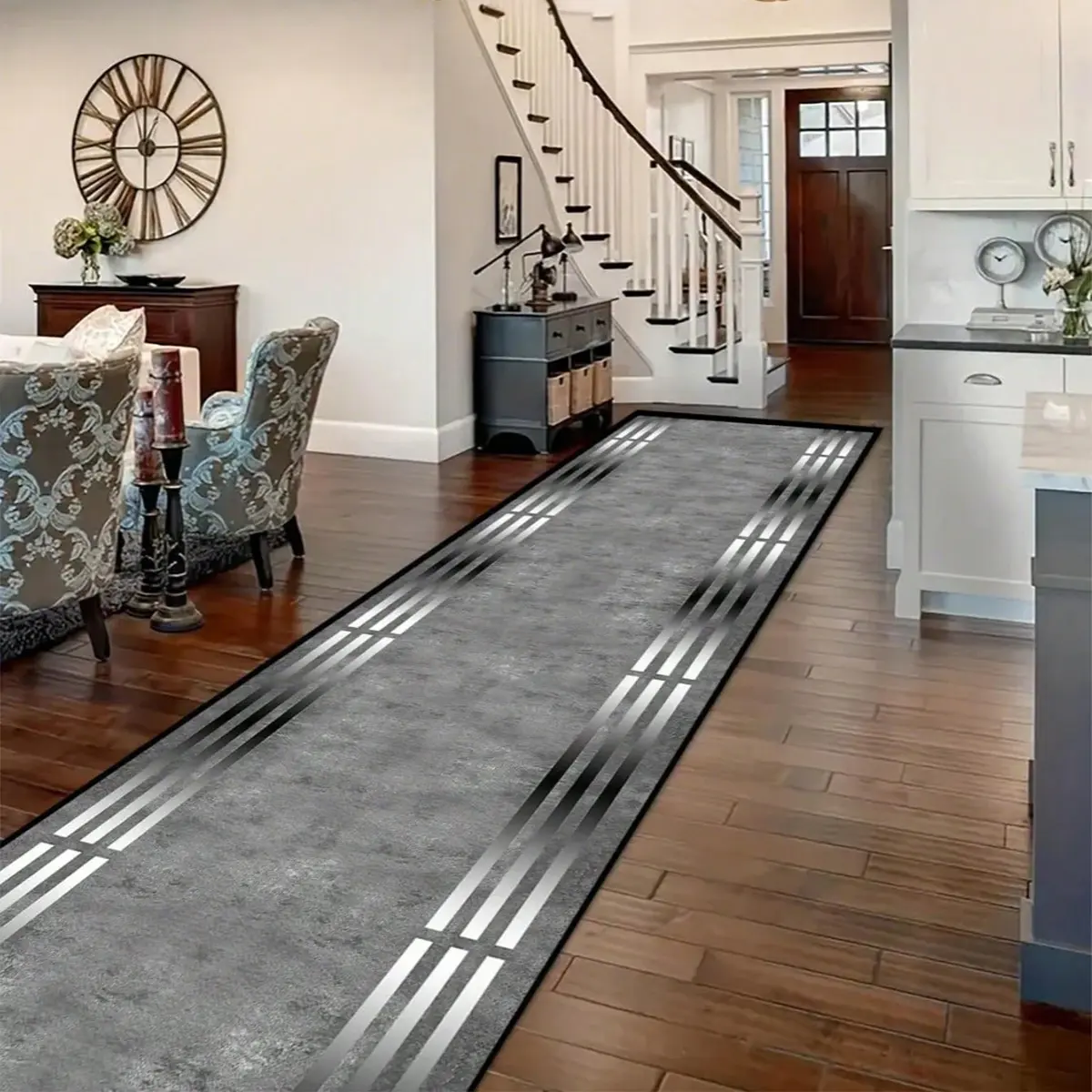 Modern Style Hallway Rug, European Marble Pattern Long Runner Mat, Pet Friendly Non-Slip Soft Plush Foot Pad, Foldable Indoor Carpet, Washable Runner Rugs, Home Decorative Rug, Machine Washable Rug