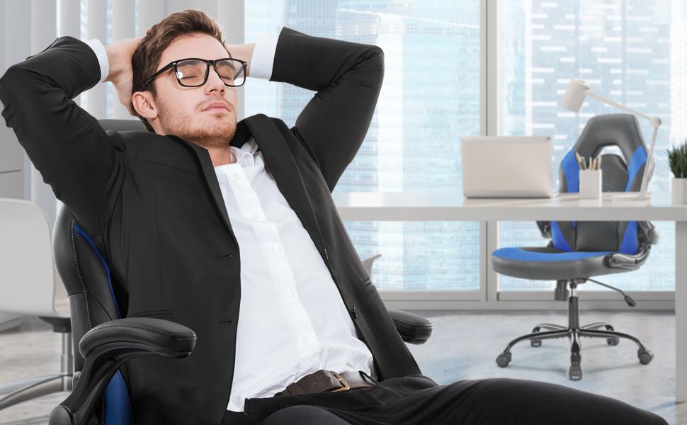 HomeSquad Gaming Chair - Ergonomic Swivel Racing Office Executive Task Chair with Adjustable PU Leather and Flip-up Armrest for Adults, Kids, Men, Women, Gamers