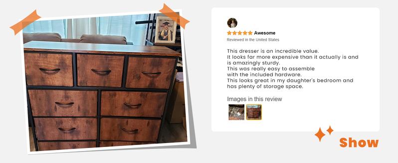 FurnishFlex Dresser, Dresser for Bedroom, Storage Drawers, Fabric Storage Tower with 9 Drawers, Chest of Drawers with Fabric Bins, Steel Frame