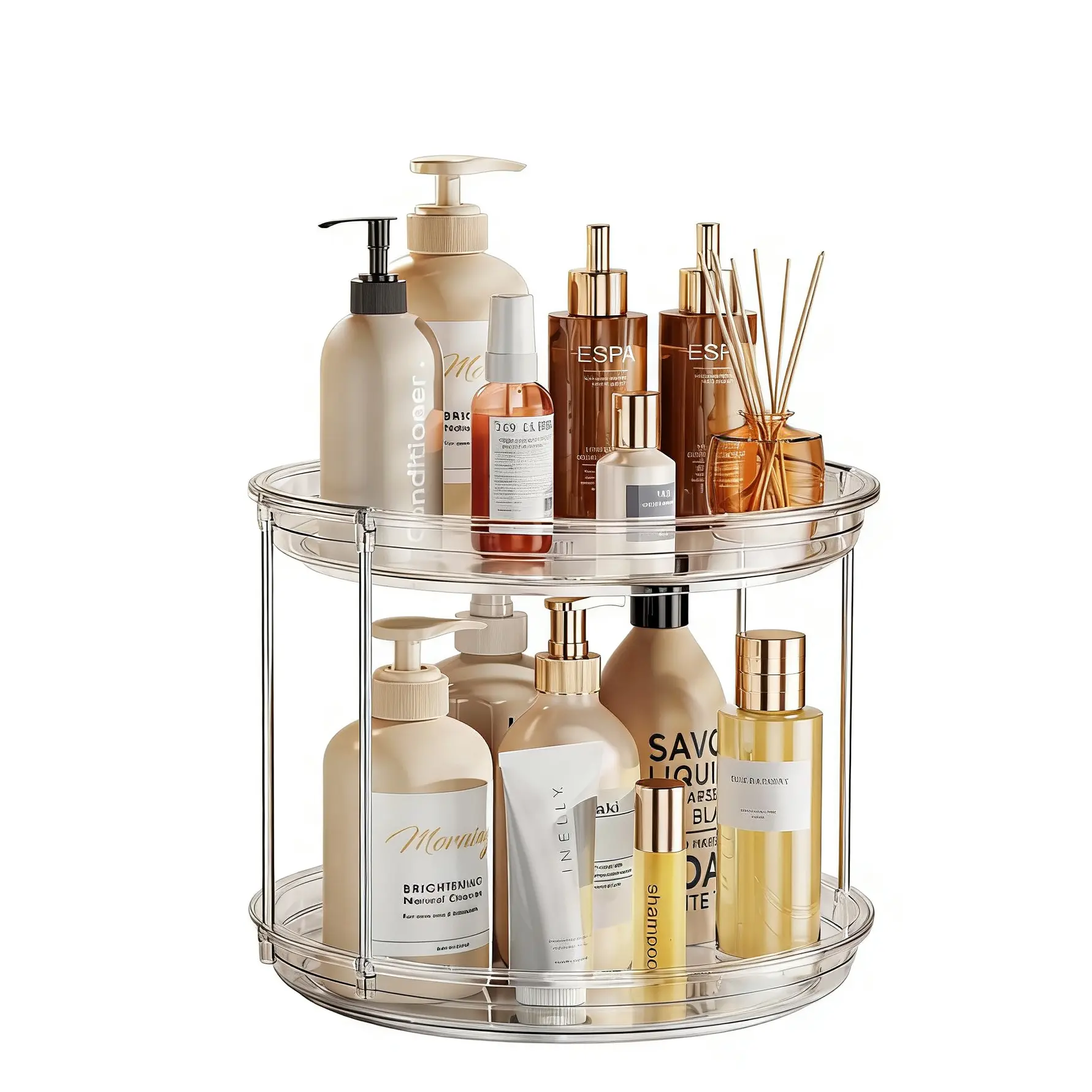 360 Rotating Lazy  Bathroom Organizer Countertop, 2 Tier 9.25inch Makeup Organizers for Vanity, Skincare Organizers Perfume Organizer for Bathroom, Make up Organizers and Storage -Clear