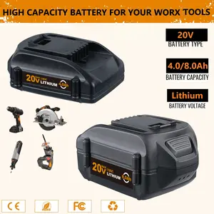 WA3520 4.0/8.0Ah Replacement for WORX 20V Battery Lithium Battery WA3578 WA3525 WA3520 WA3575 WG251s Power Tool