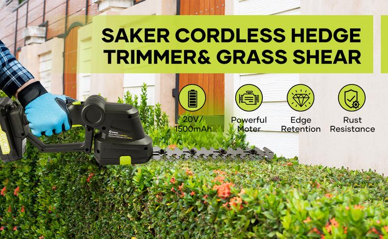 [ Valentine's Day gifts ] Saker Cordless Shrub Trimmer - 20v electric shrub Trimmer Hand-held grass trimmer with 2 rechargeable batteries and charger for garden, lawn, etc