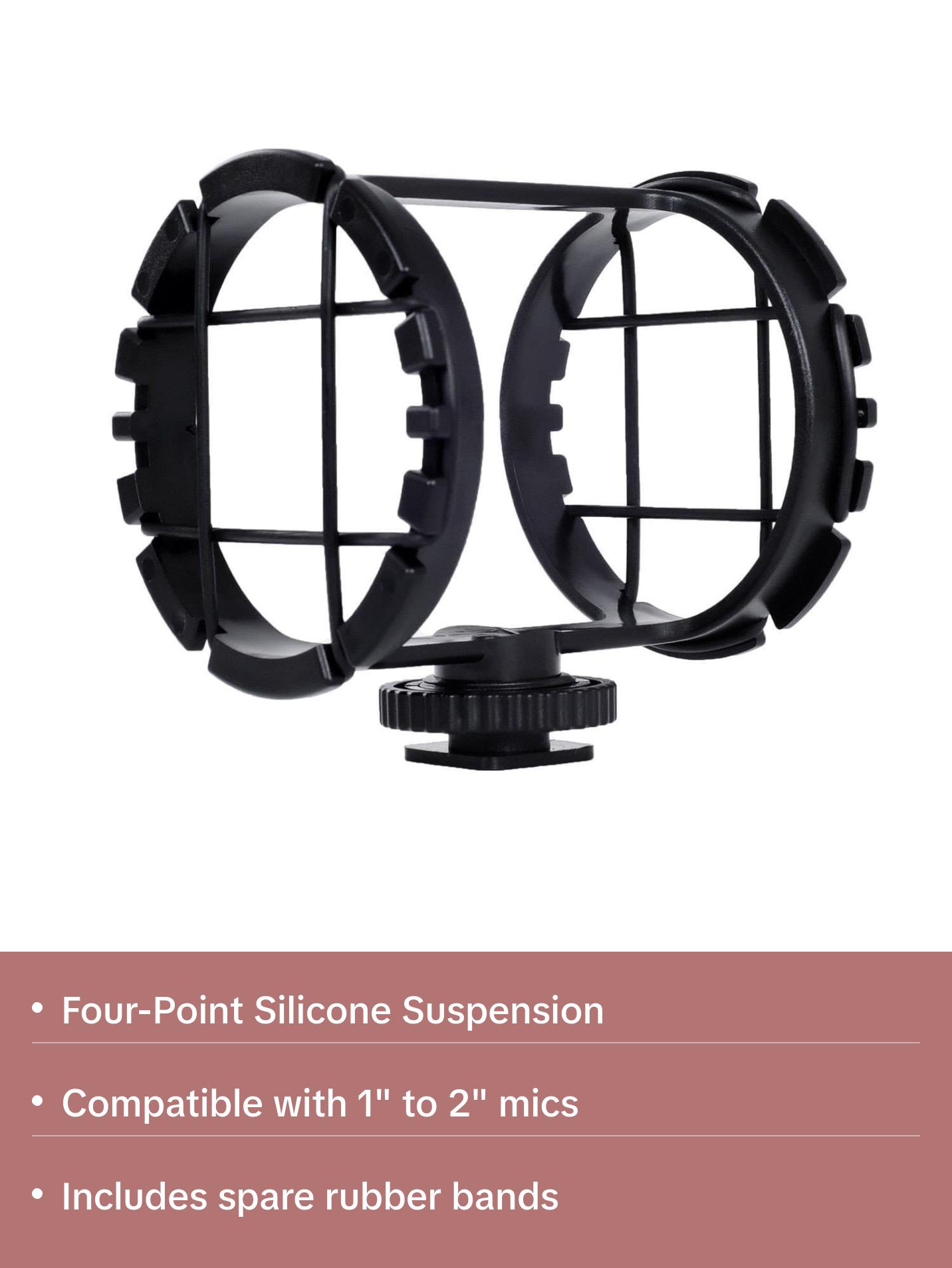 Movo - SMM2 Microphone Shock Mount with Camera Cold Shoe for Shotgun Microphones 1" - 2" in Diameter (Fits The Zoom H1n)