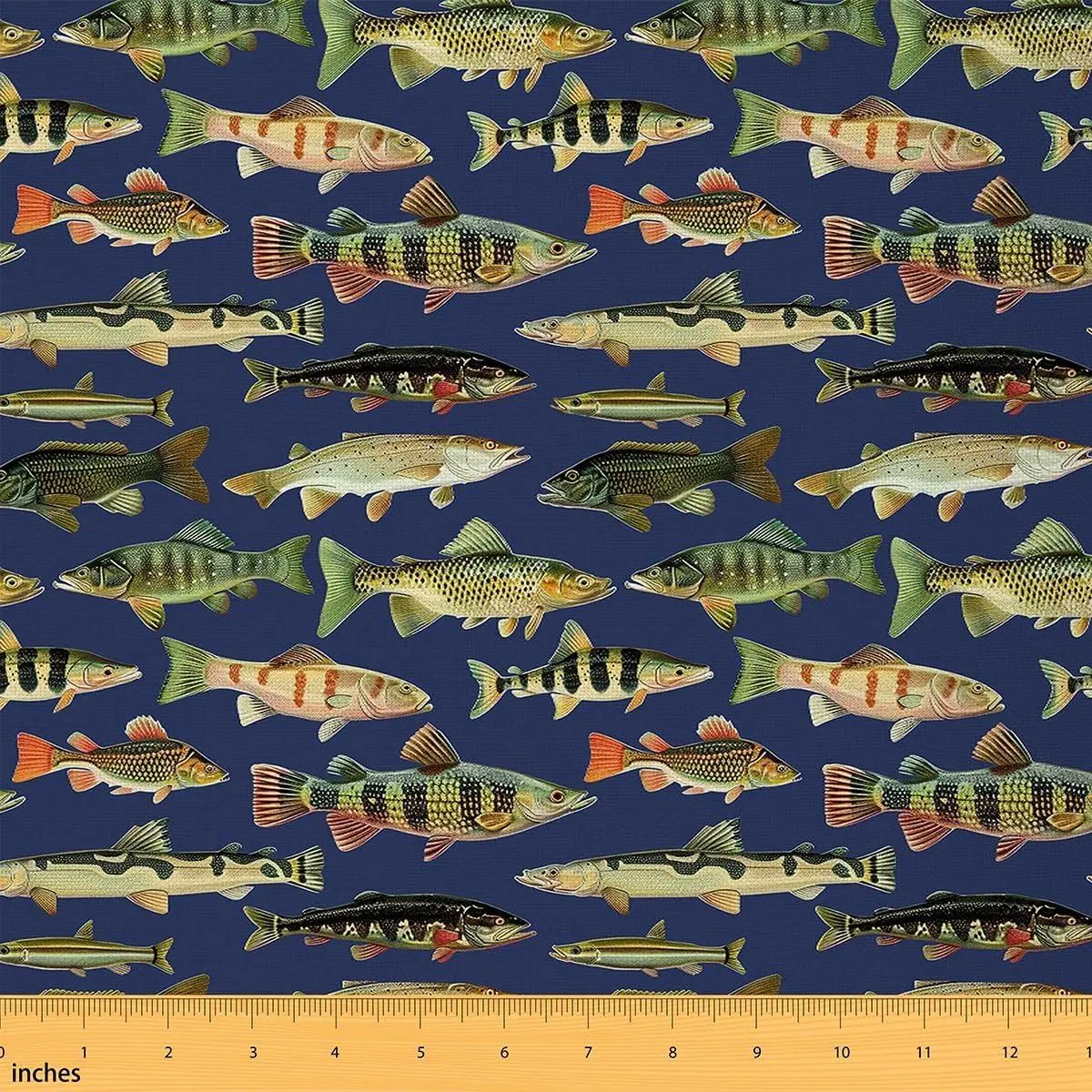 Feelyou Bass Fish Print Medium-Weight Polyester Fabric by the Yard - Soft, Waterproof Upholstery Fabric for Chairs, Rustic Home Decor, Indoor DIY Projects