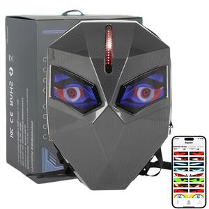 LED Backpack for Men, Motorcycle Devil eyes Backpack With DIY Programmable Full Color Screen, Hard Shell Large Capacity Waterproof Helmet Bag Laptop Backpack for Riders/ electric off-road bikers / Scooter Rider escooter accessories funny