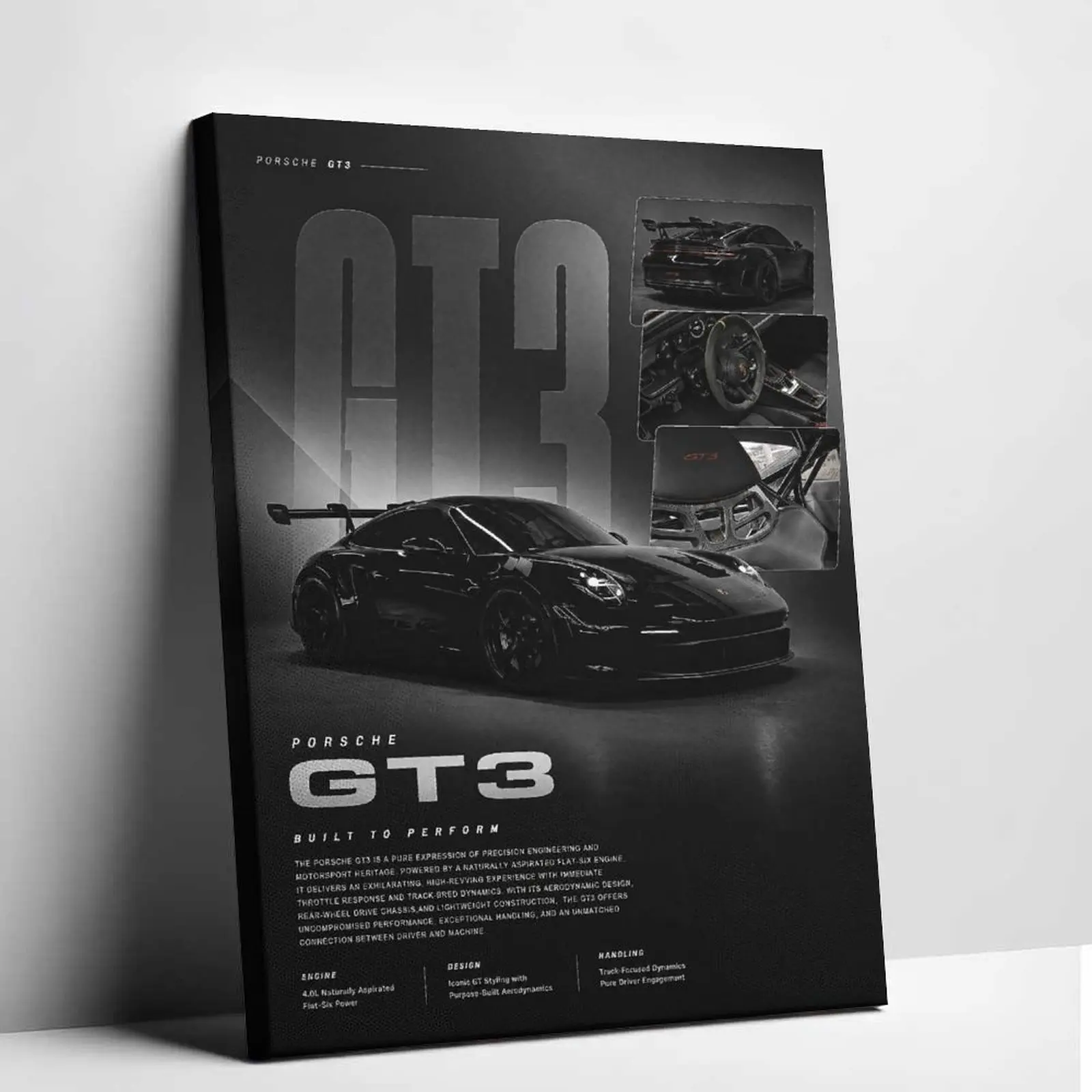 Minimalist Black Luxury Car Canvas Retro Porsche GT3 Poster Automotive Picture  Aesthetic  Decor  Bedroom Garage Man Cave  Decoration Modern Cool Automotive    Stuff  Men