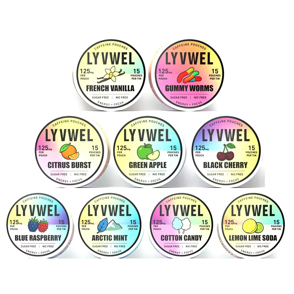 LyvWel 125mg Caffeine pouches Lip Pouches Zero Sugar Energy Pillows 1875mg per can Variety Pack 0 Sugar Natural Flavor Energy