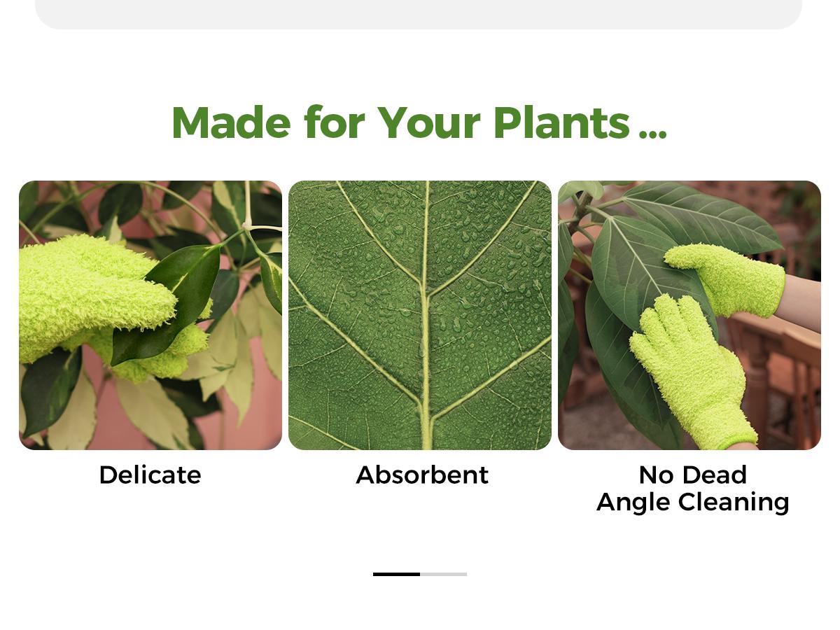 Bamworld Soft Microfiber Plant Dusting Gloves for Indoor & Outdoor Plants Reusable Washable Leaf Cleaning Mitt for Houseplants & Gardening Green