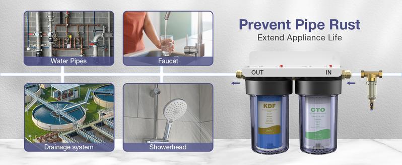 SimPure Whole House Water Filter System,Carbon and KDF Filters, Reduce Iron, Chlorine, Manganese, Lead, Heavy Metals, 1" NPT Brass Port(DB10C-2KDF)