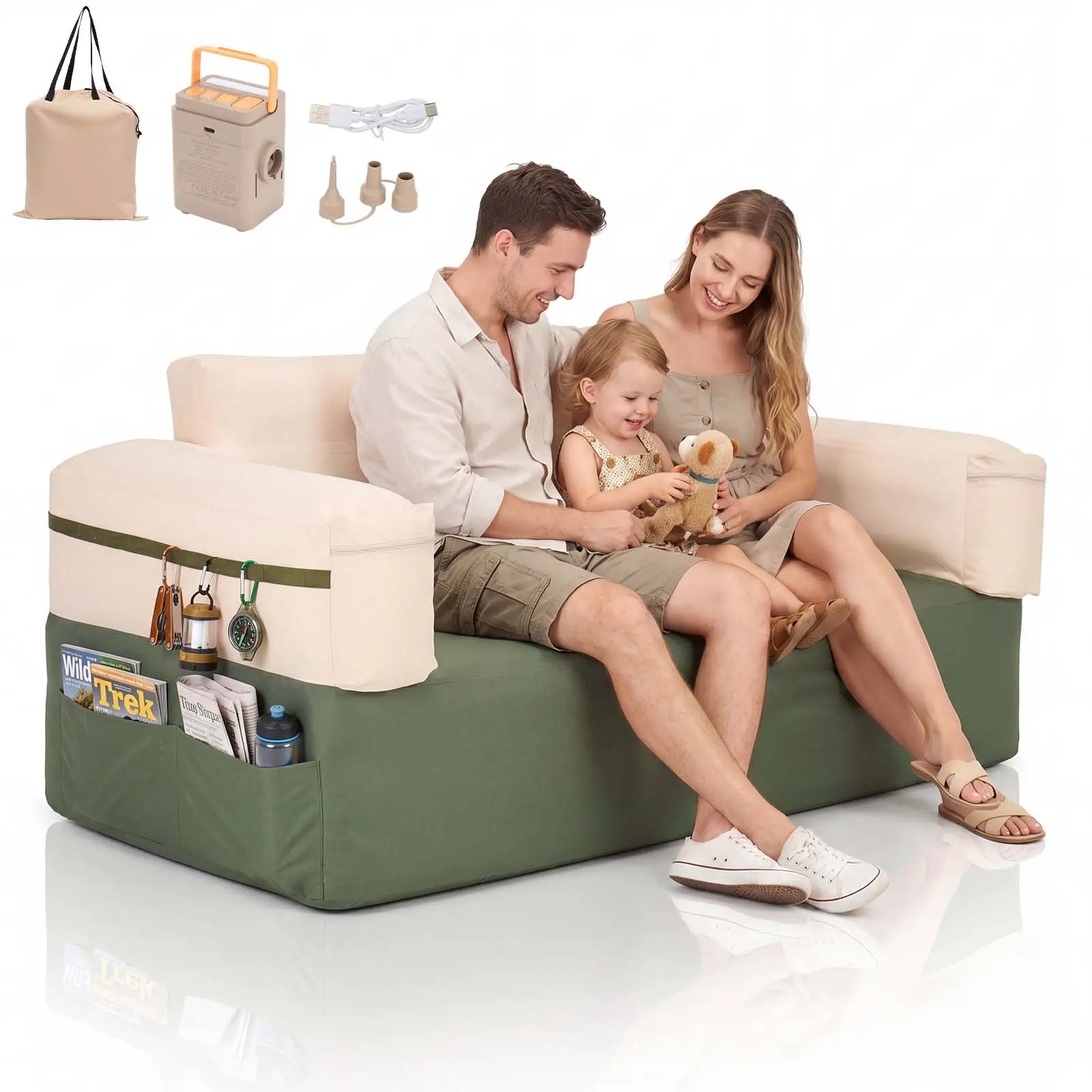 Lilypelle Inflatable Sofa with Built-in Air Pump, 440LB Capacity Portable Air Couch, 1000D Oxford Washable Fabric Camping Loveseat with Storage Pockets & LED Light for Camping, Beach, RV & Outdoor Use,home decor,camping essentials deskmakeover