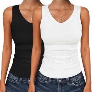 EncoLax Tank Tops for Women V Neck Ribbed Knit Slim Fitted Sleeveless Tee – 2026 Summer Casual Basic Tanks
