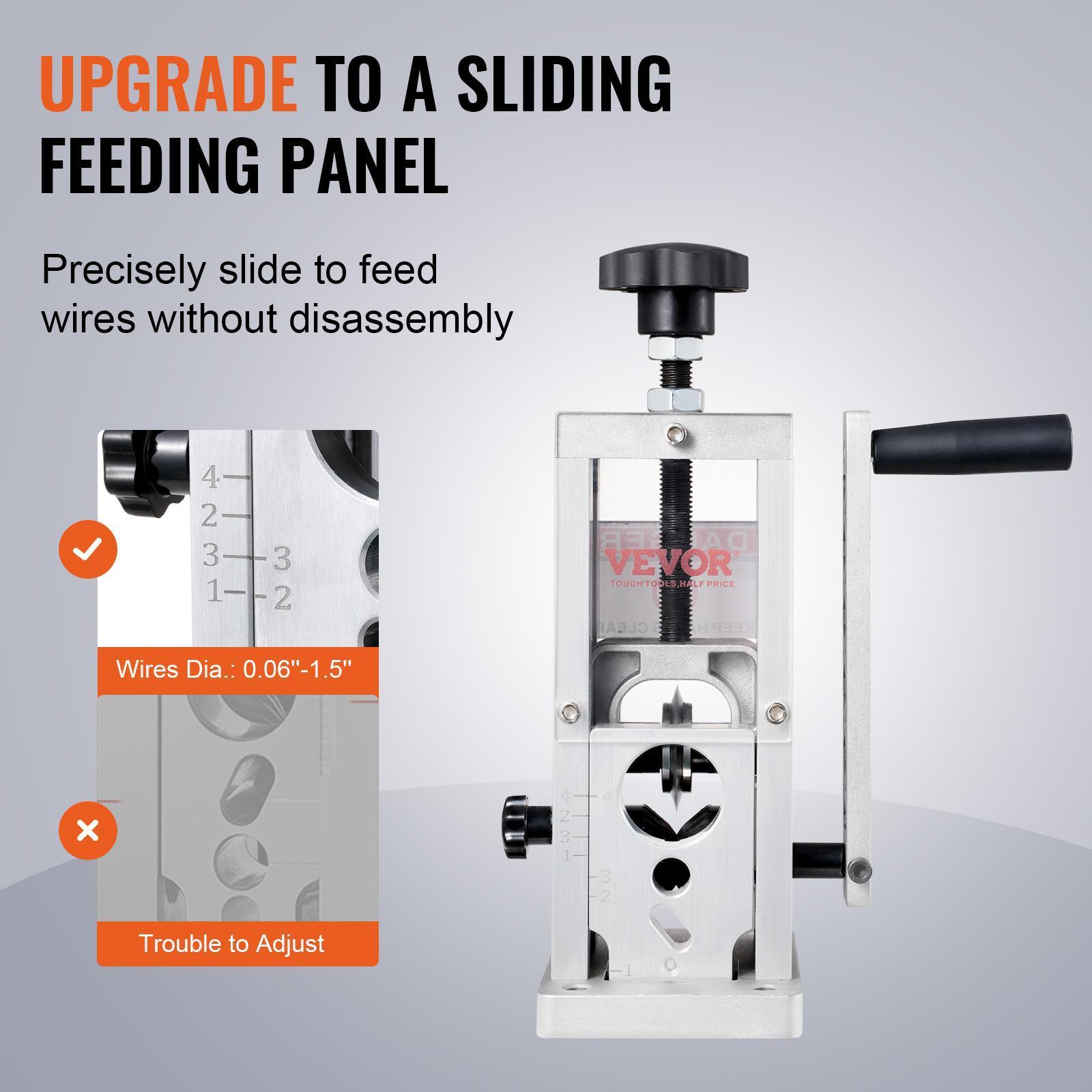 VEVOR Wire Stripping Machine,Wire Stripper with Hand Crank or Drill Powered,0.06''-0.98'' Copper Wire Stripper,Visible Stripping Depth Reference,Portable Aluminum Frame Wire Peeler