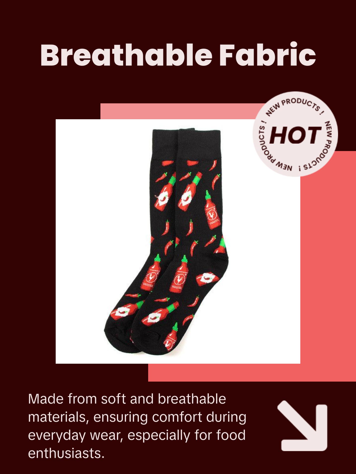 Parquet Men’s Hot Sauce & Chili Pepper Novelty Crew Socks – Black