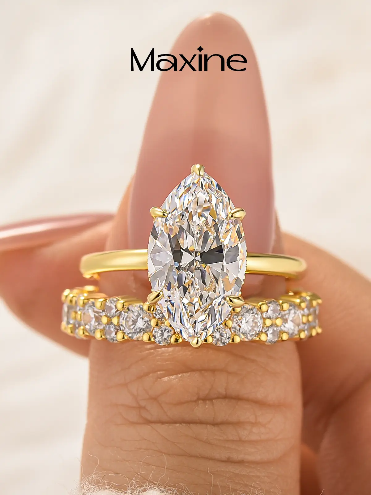Maxine 3.0Ct Unique Marquise Cut Engagement Ring Set,Tarnish-free 14K Gold-Plated Affordable Wedding Ring Set, Women's Bridal Jewelry,Suit for Daily,Travel,Proposal,Birthday,Anniversary, Marriage Ring