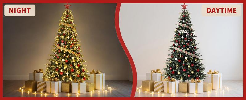 GARVEE 7.5 ft Pre-Lit Pencil Christmas Tree with 300 Warm White Lights, Auto-Hinged Expansion, Foldable Metal Stand, Durable PE & PVC Construction for Porch, Party, Office, and Home Decoration