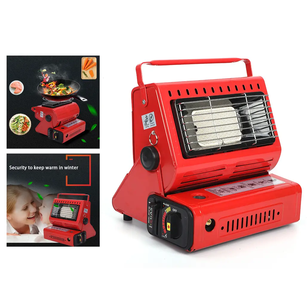 Red Stainless Steel Camping Heater with Double Coherent Heat Source, Portable Warmer, Butane Fuel Compatibility, Compact & Functional Design, Supplier Warranty for Outdoor Camping Personal Heating & Food Warmers