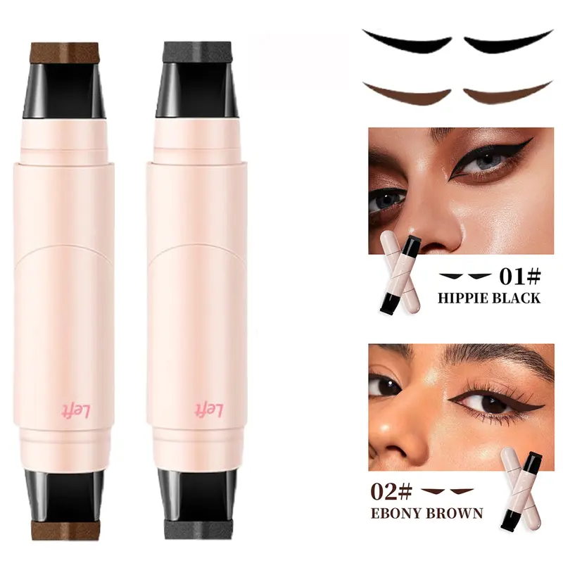 Eyeliner Pen, equipped with a foldable tip, featuring long-lasting, quick-drying, water-resistant and non-fading properties. Eyeliner tool stamp, equipped with lazy dual-head tips (black and brown)