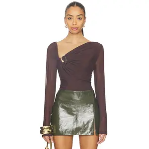 Bardot Marisol Asymmetric Mesh Top in Chocolate
