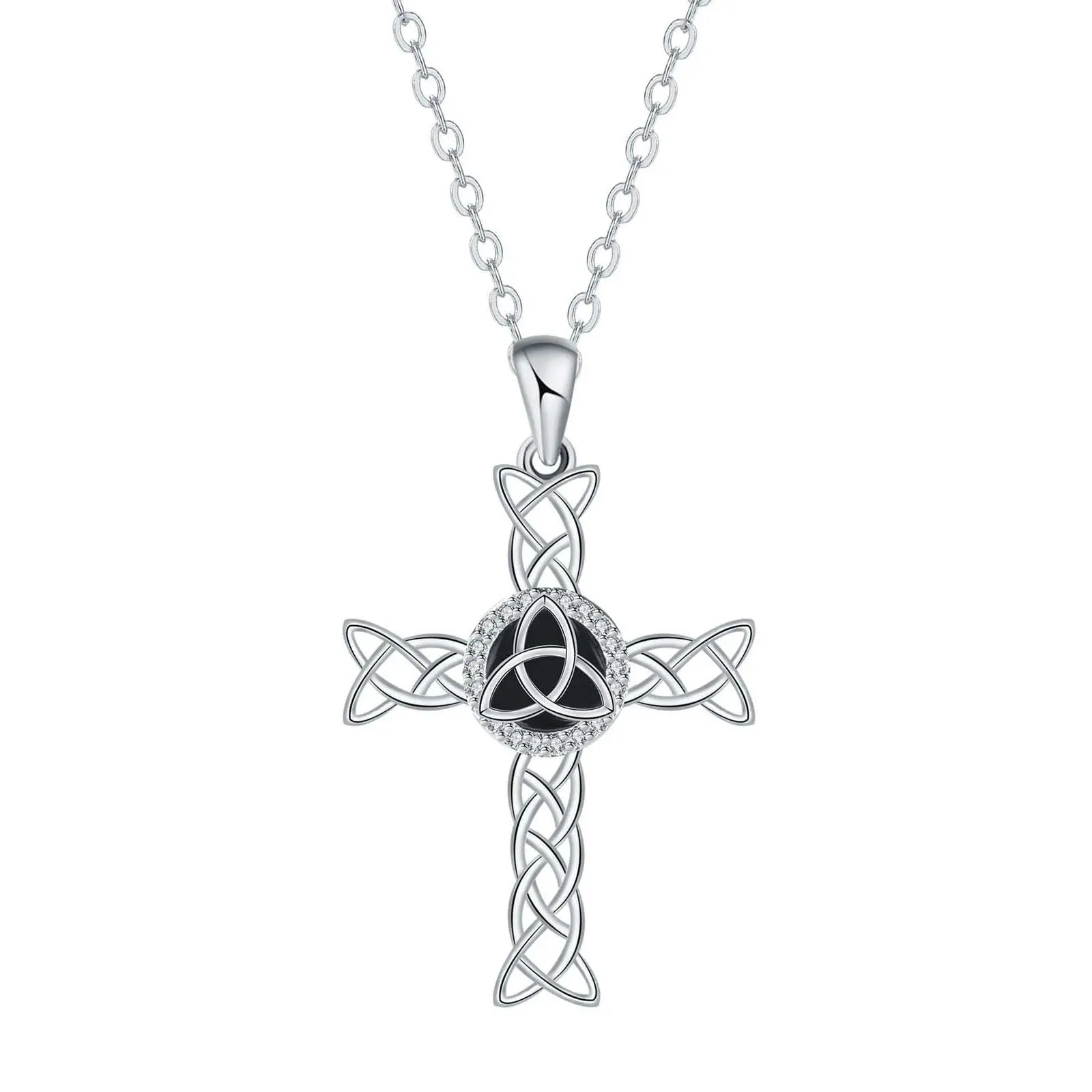 Contemporary Triangle Knot Cross Necklace for Women, Spiritual Jewelry with Hollow O-Chain, Lightweight & Stackable Meaningful Gift, Chain Jewelry, Jewelry Stack