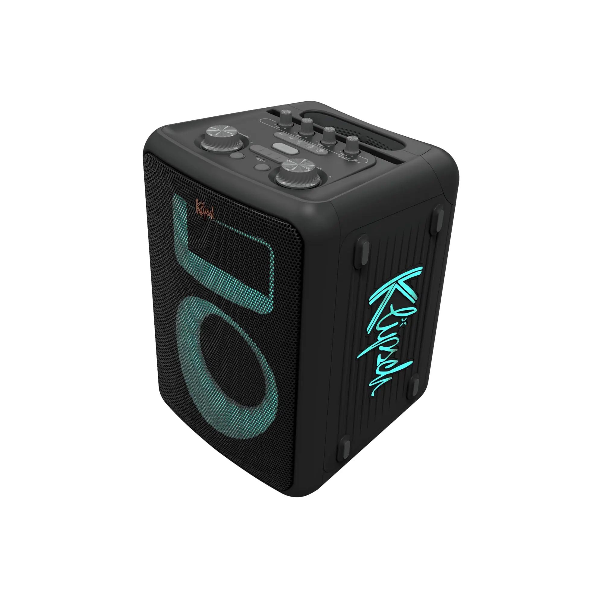 Klipsch Vegas Music City Portable Bluetooth Loud Bass Speaker - Wireless, Rechargeable Battery, 8hr Runtime, 5 Dynamic LED Light Modes, IPX4 Water Resistance, Pole-Mountable, Auxiliary Input, Included Karaoke Mic, App Compatible for Events, Outdoor Audio,
