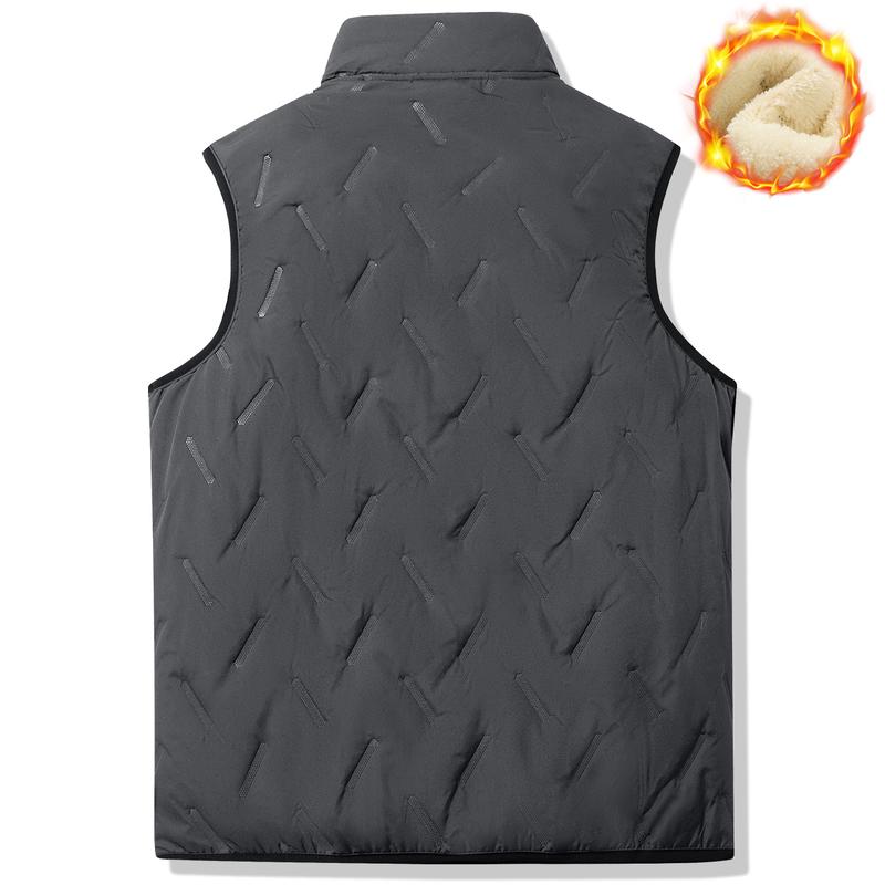 Men's Autumn Winter Warm Vest Fleece Lined Wool Regular Fit Polyester Zipper Design Easy Care Casual Style Medium Men's Solid Color Cardigan Round Neck